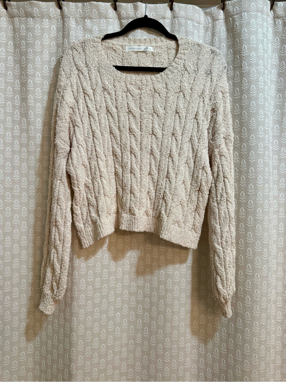 Altar'd State Cream Cable Knit Crewneck Sweater